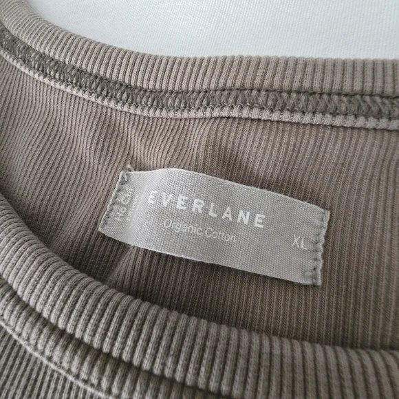 Everlane Luxe Rib Long Sleeve Top Organic Cotton Rib Knit Taupe Minimalist XL - Picture 2 of 11